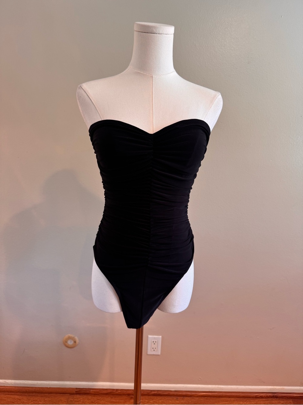Norma Kamali Strapless Ruched Black Bodysuit